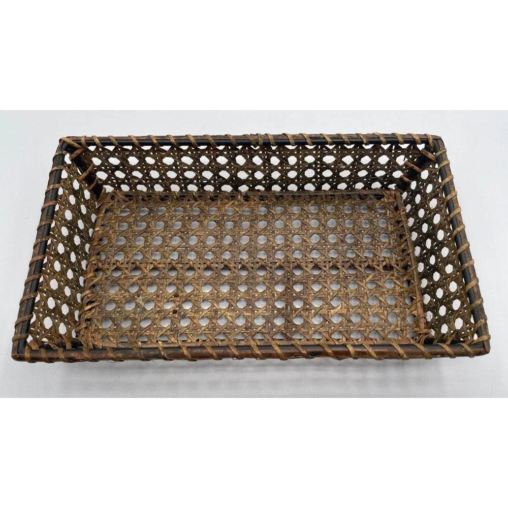 Vintage Cane Rattan Guest Towel Napkin Holder Tray 10